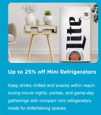 Up to 25% mini refrigerators