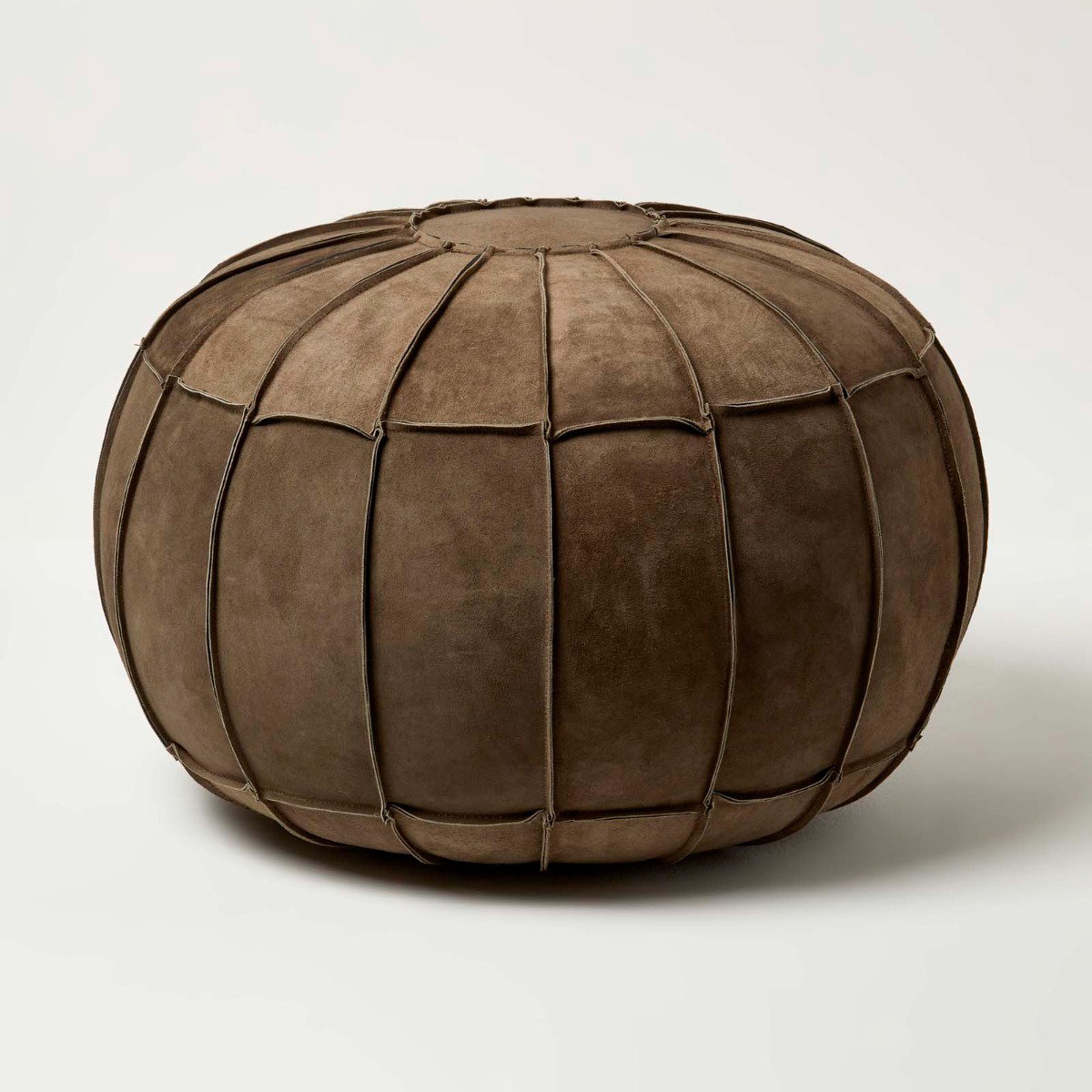 Image of Brown Leather & Suede Round Pouffe Footstool