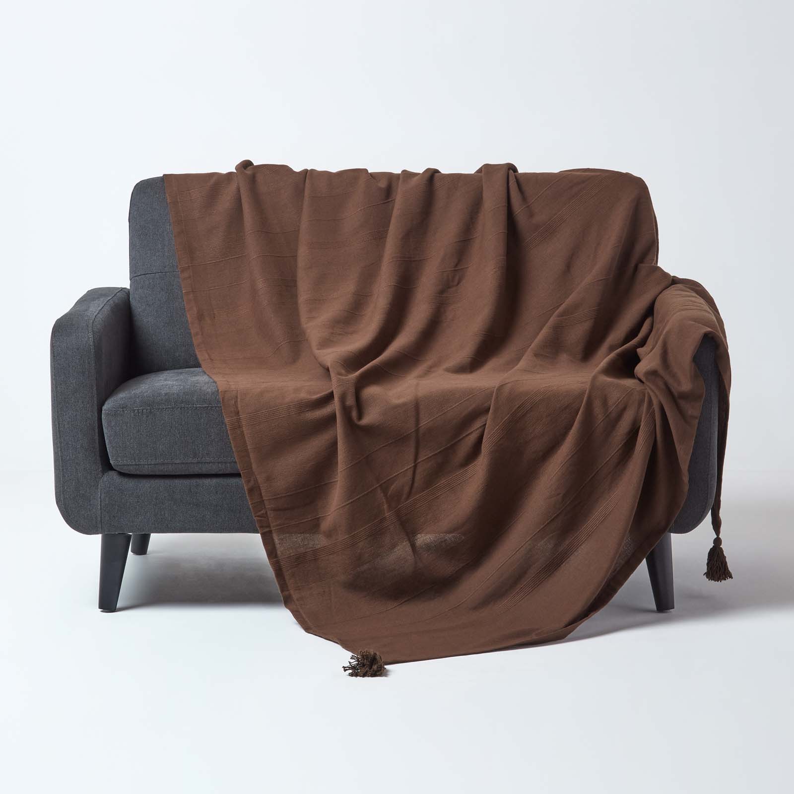 Image of Cotton Rajput Ribbed Chocolate Throw, 150 x 200 cm