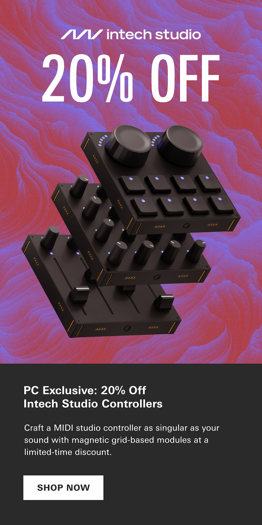 Save 20% on Intech Studio grid-based modular MIDI controllers now!