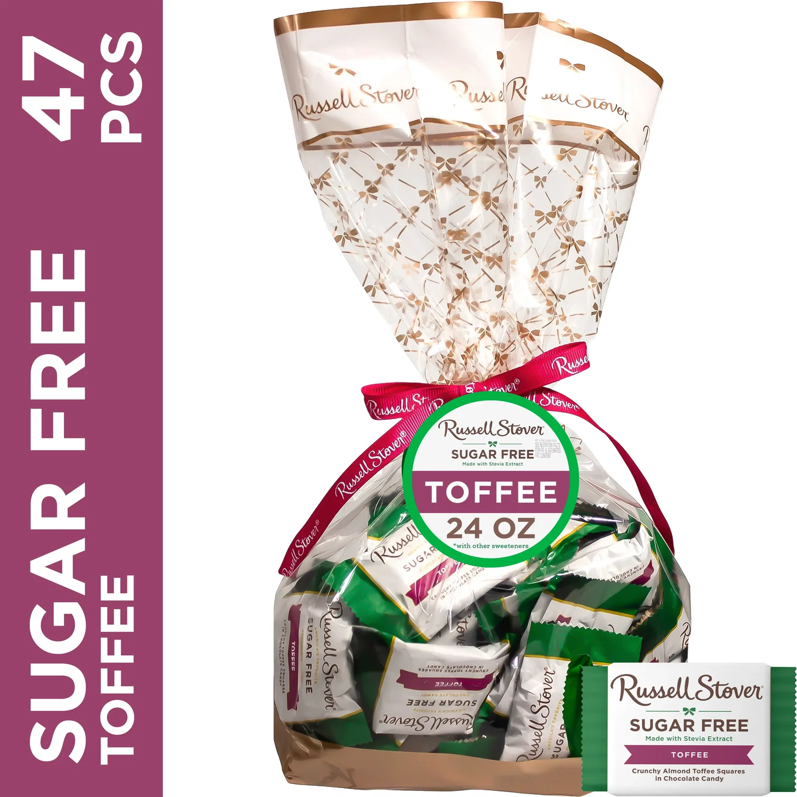 Sugar Free Toffee Squares In Chocolate Candy Gift Bag, 24 Oz.