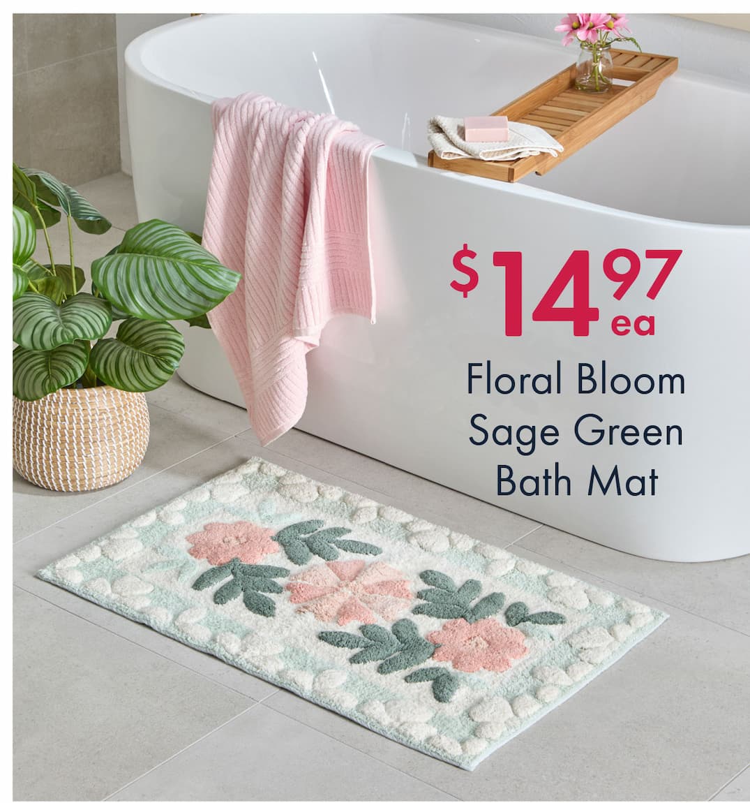 Floral Bloom Sage Green Rectangle Bath Mat
