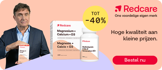 Redcare supplementen tot -40% met Erik, knop “Bestel nu”.