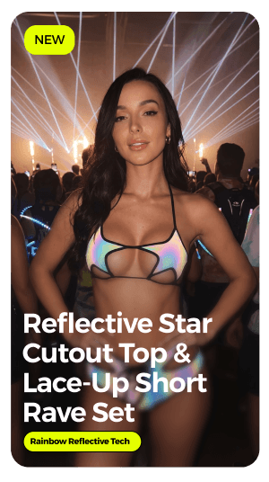 reflective star cutout top & lace-up short rave set
