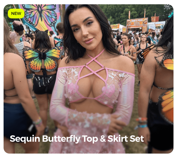 sequin butterfly top & skirt set