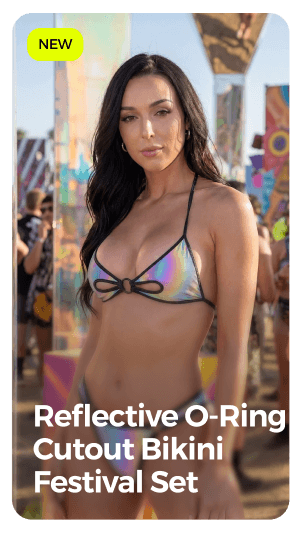 Reflective o-ring cutout bikini festival set