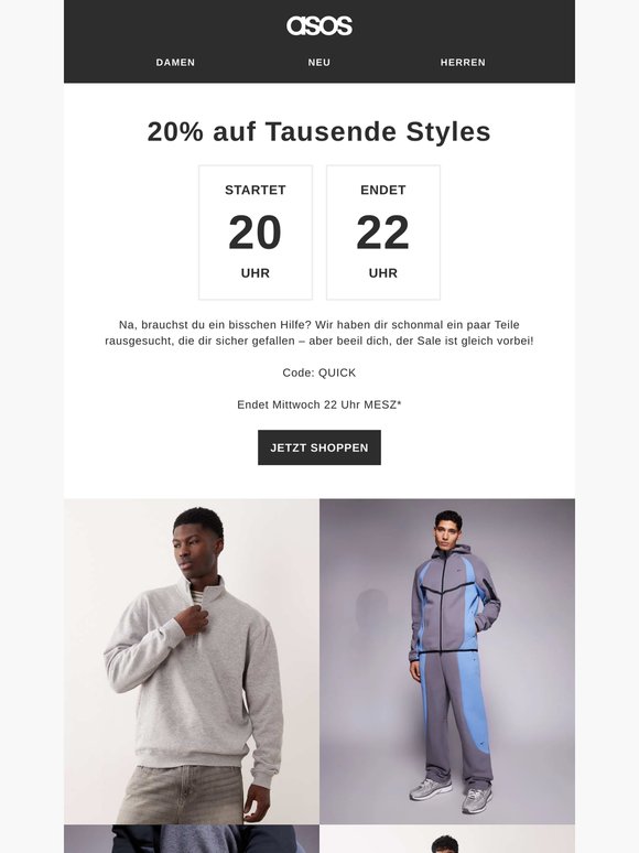 20% auf Tausende Styles: 20:00–22:00 Uhr