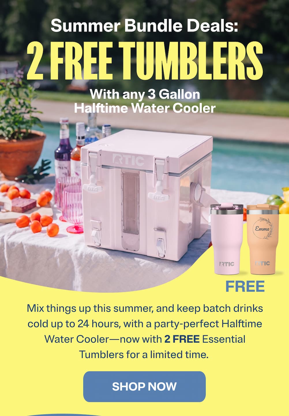 Summer Bundle deals: 2 Free tumblers with any 3 gallon halftime water cooler