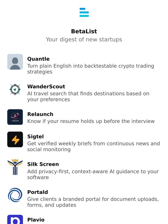Quantle, WanderScout, Relaunch, Sigtel, Silk Screen, and more