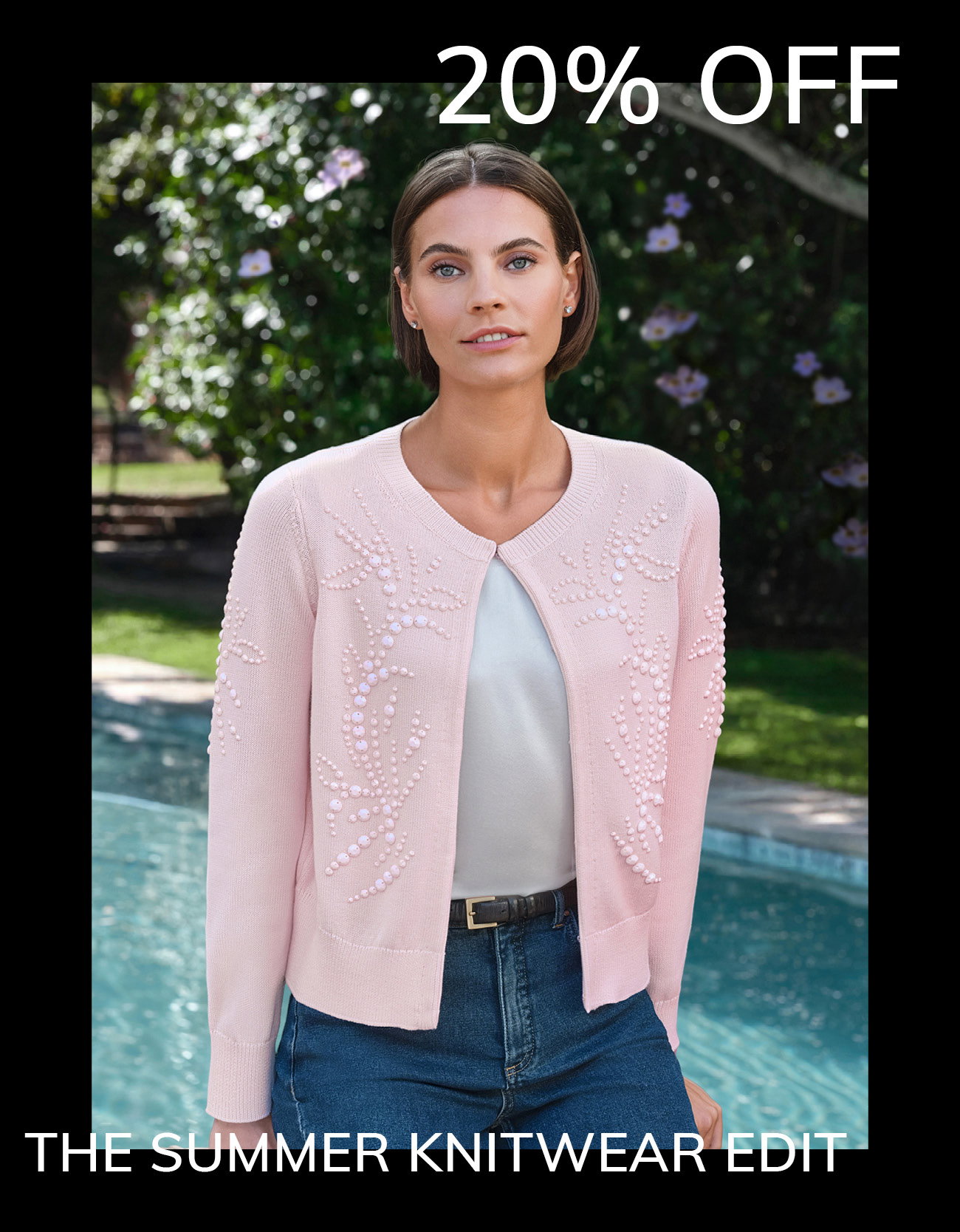 20% off Summer Knitwear Edit with code SUMMER20. Offer applies to selected styles only.