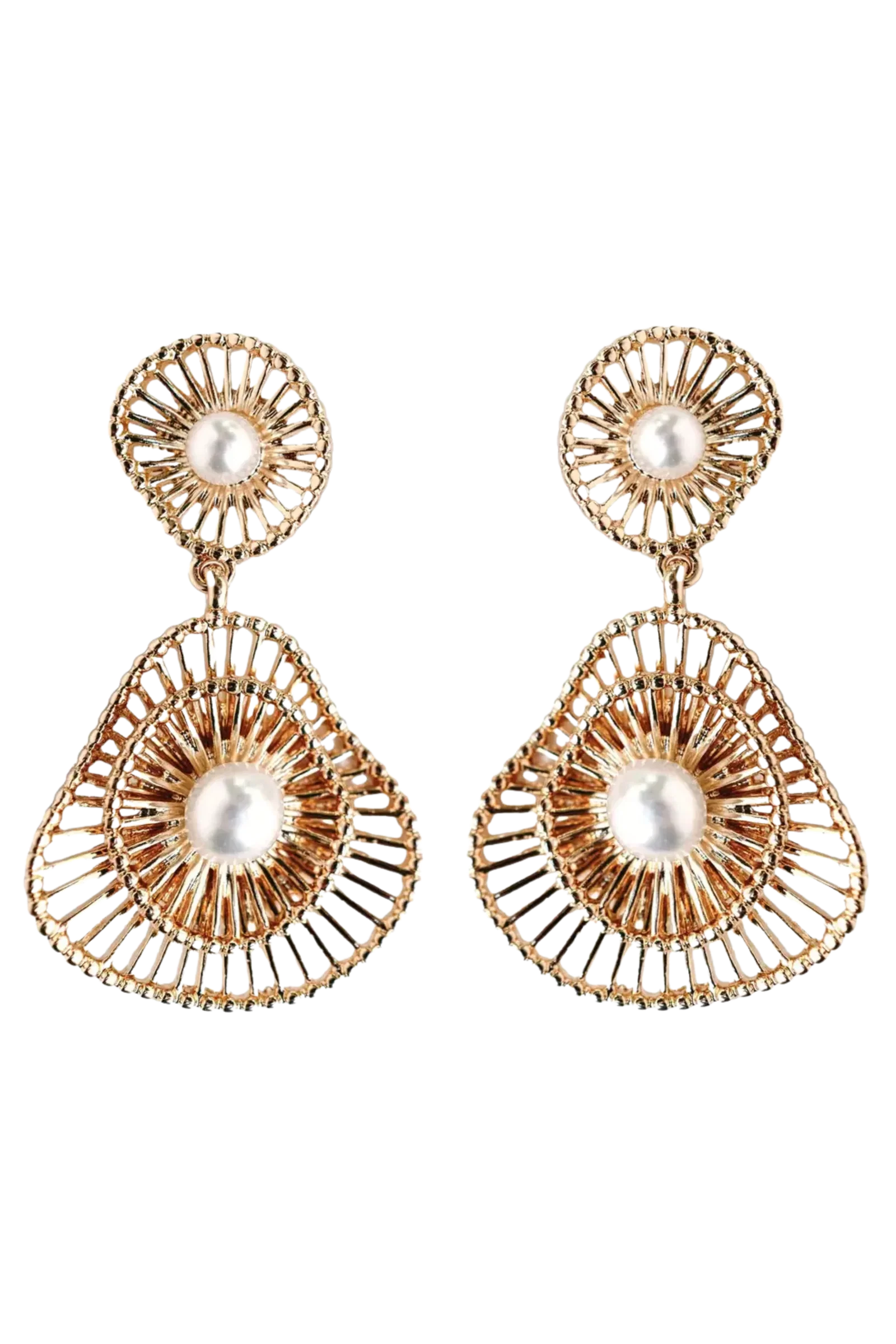Image of Seaside Pearl Drop Statement Earrings, Gold
