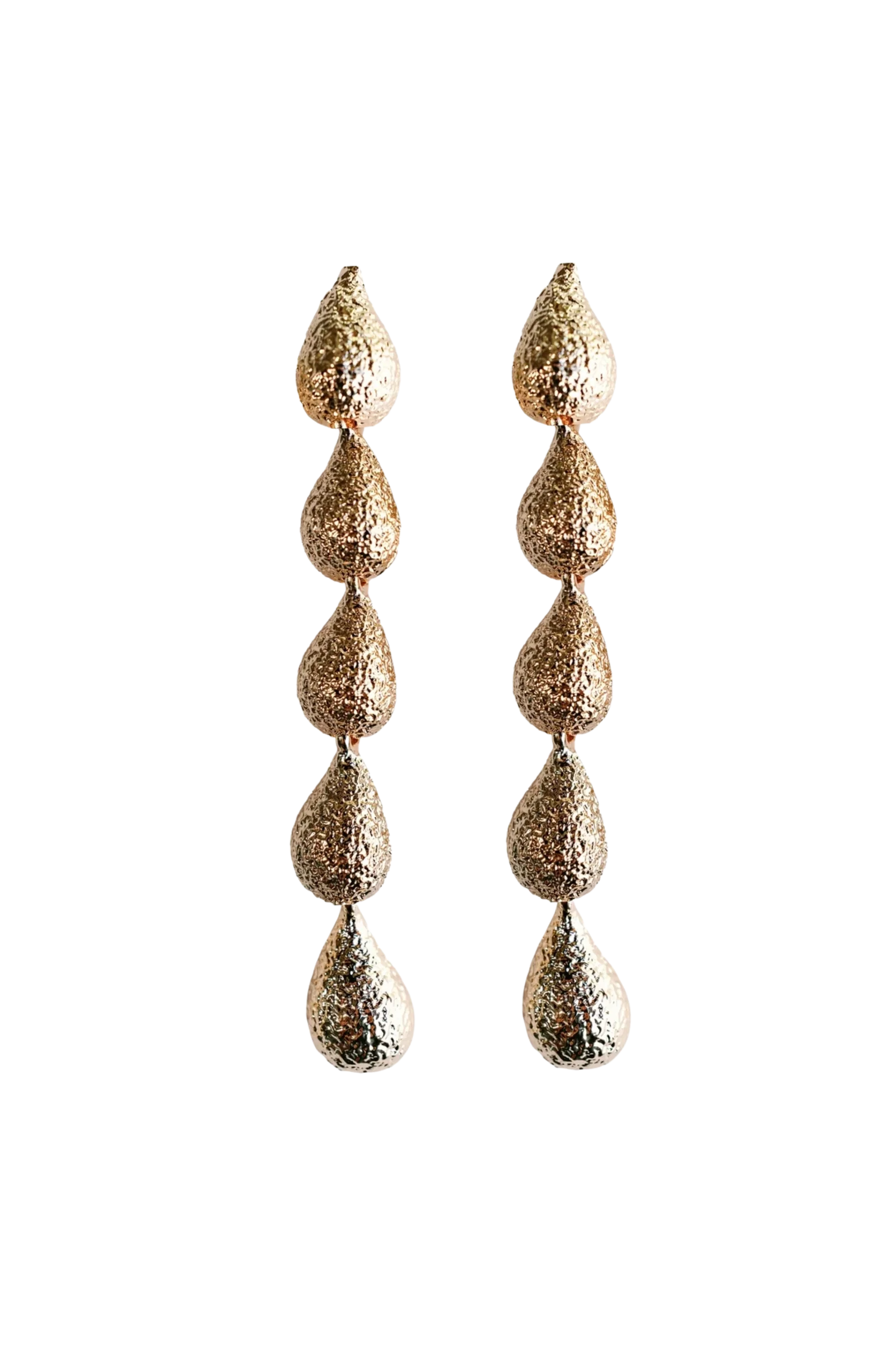 Image of Swingy Textured Teardrop Cascade Statement Earrings, Gold