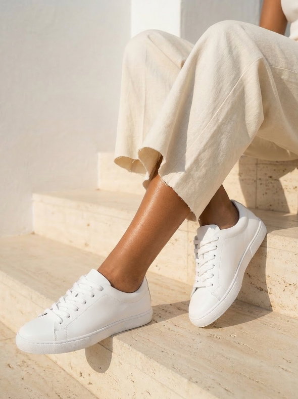 Tennis lacet cuir blanc