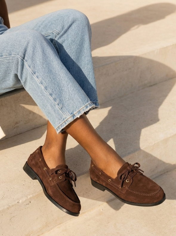 Mocassins bateau cuir daim marron