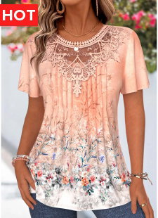 Orange Ombre Tuck Stitch Short Sleeve T Shirt