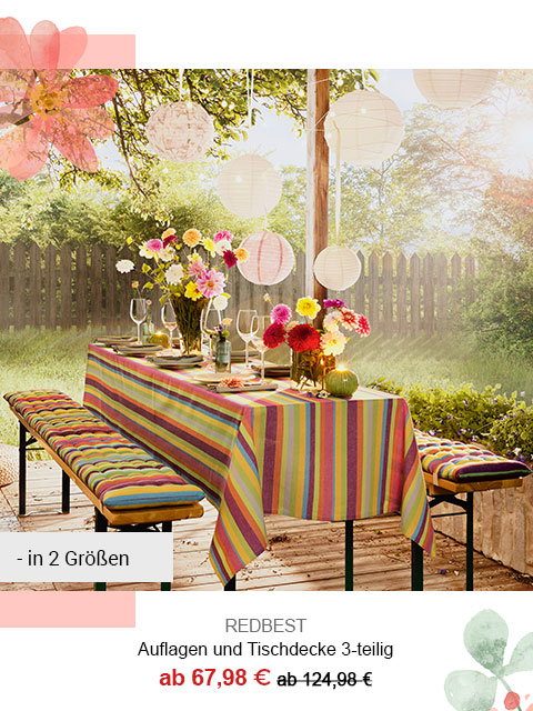 REDBEST Auflagen und Tischdecke 3-teilig ab 67,98€! In 2 Größen. 