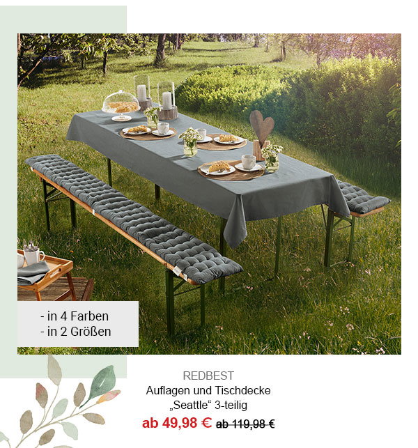 REDBEST Auflagen und Tischdecke "Seattle" 3-teilig ab 49,98€! In 4 Farben, in 2 Größen. 