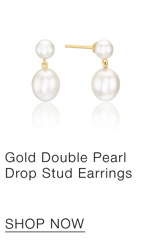 Gold Double Pearl Drop Stud Earrings