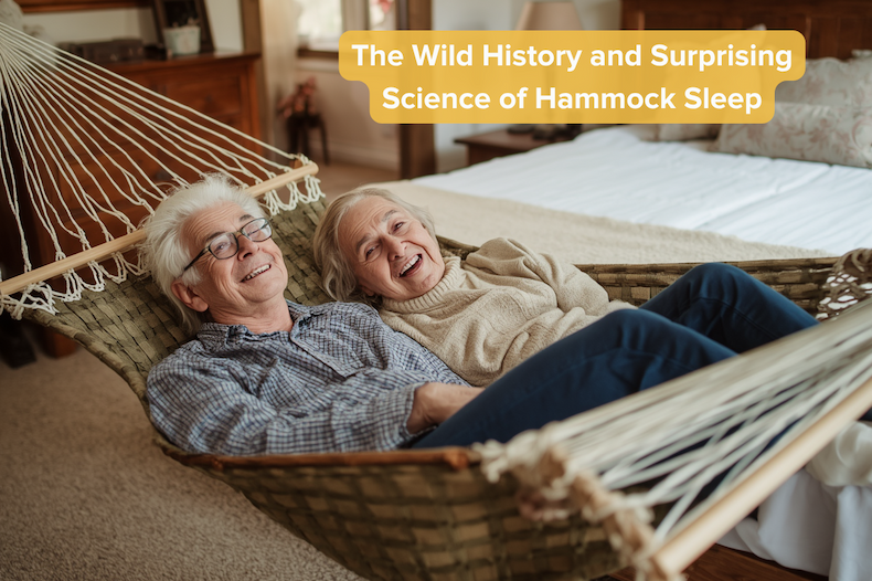 Older couple lying in a hammock bedroom environment 