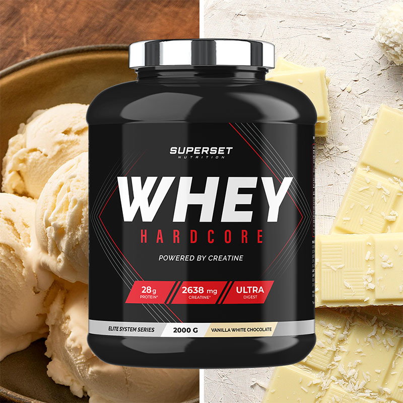 WHEY HARDCORE (2 kg) : Pure Whey Ultrafiltrée enrichie en Créatine, Taurine, Zinc et D3