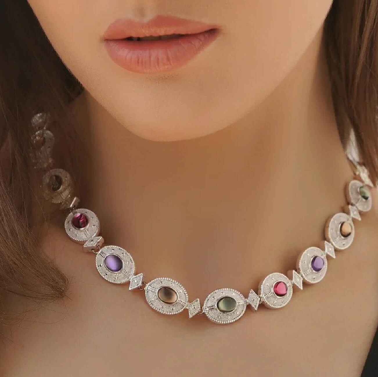 Vintage Style Necklace with Pastel Coloured Stone