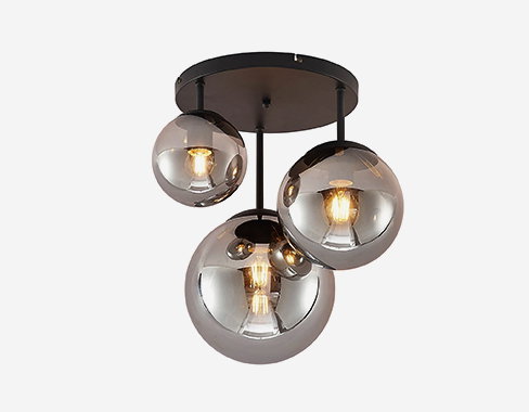Plafón Lindby Teeja, ahumado, 3 luces, Ø47cm, cristal, E27