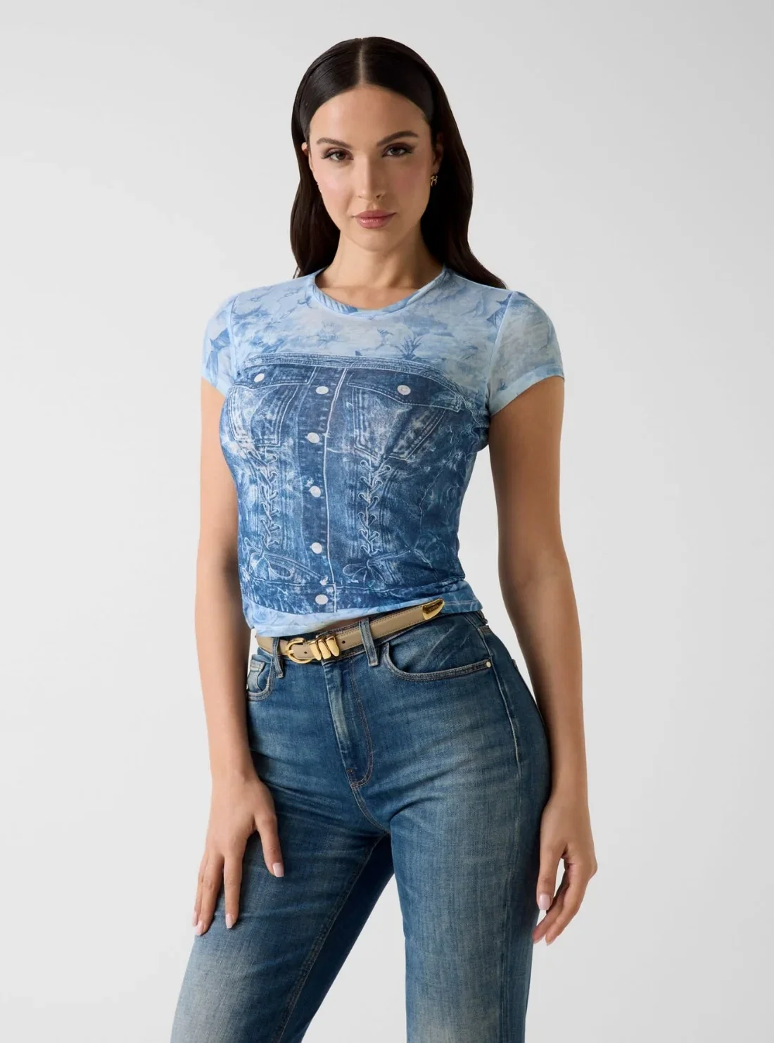 Image of Blue Flower Denim Sub T-Shirt