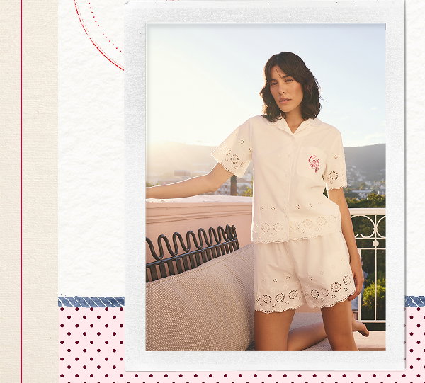 Cath Kidston White Button Through Broderie Shorts Pyjamas Set