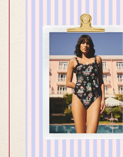 Cath Kidston Monochrome Island Print Frill Trim Swimsuit