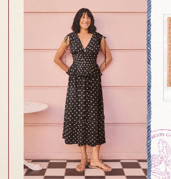 Cath Kidston Black Spot Shirred Midi Dress