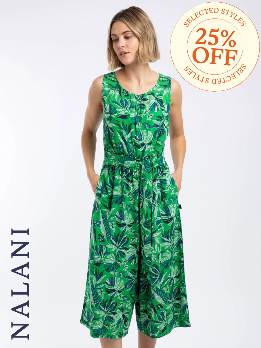 Nalani Printed Viscose Jumpsuit Cactus Green
