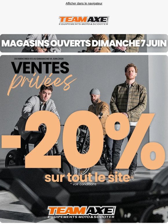 🔥 Ventes Privées : -20% à -50% sur TOUT votre équipement🏍️!