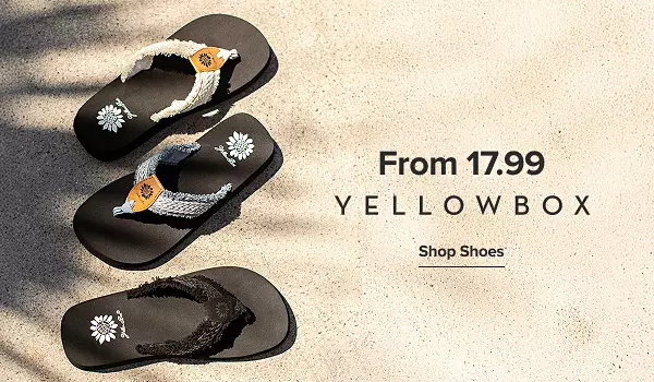 Different styles of flip flops. From 17.99 Yellowbox. Shop shoes.
