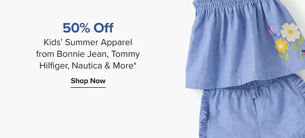 Up to 50% off kids summer apparel from Bonnie Jean, Tommy Hilfiger, Nautica and more. Shop now. A girls matching shirt and shorts.