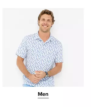 A man in a polo shirt. Shop men.