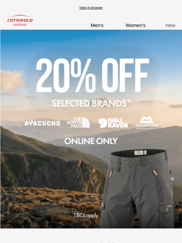 Save 20% off selected outdoor kit