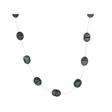 Black Cultured Freshwater Pearl Rhodium Over Sterling Silver 18 Inch Necklace