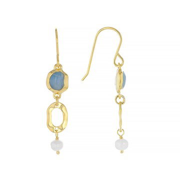 White Cultured Freshwater Pearl With Aquamarine 18k Yellow Gold Over Silver Earrings 1.00ctw