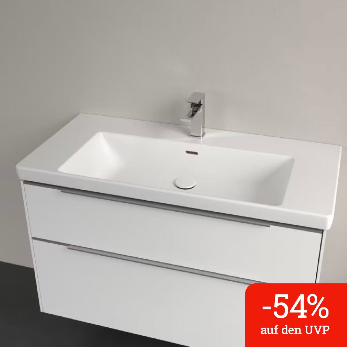 Villeroy & Boch Subway 3.0 Schrankwaschtisch 100 cm, mit 1 Hahnloch, mit Überlauf
