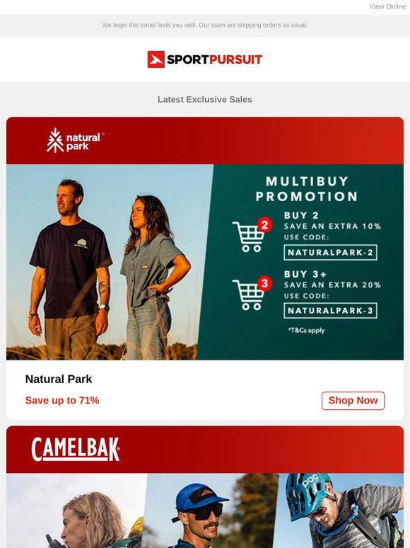 Shop Up to 71% Off: Natural Park | Camelbak | Mons Royale | Comfortfusse | Flyte
