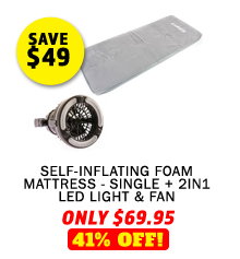 Self-Inflating Foam Mattress - Single + 2in1 LED Light & Fan