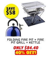 Folding Fire Pit + Fire Pit Grill + Kettle