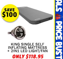 Premium Self-Inflating Mattress King Single + 2 in 1 LED Light/Fan