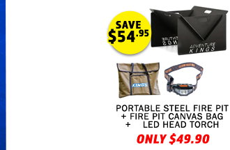 Portable Steel Fire Pit + Portable Firepit Bag + Illuminator LED Head Torch