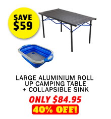Large Aluminium Roll Up Camping Table + Collapsible Sink