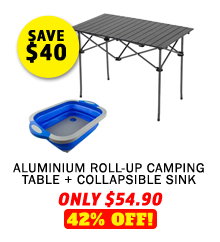 Aluminium Roll-Up Camping Table + Collapsible Sink