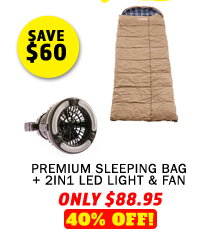 Premium Sleeping bag -5°C to 5°C Degrees Celsius Right Zipper + 2in1 LED Light & Fan