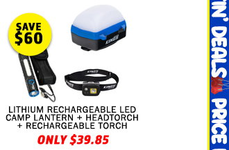 Lithium Rechargeable LED Camp Lantern + Plus Lithium LED Headtorch + Plus Lithium Rechargeable Torch