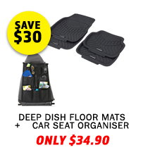 Deep Dish Floor Mats (4 Pack) + Car Seat Organiser