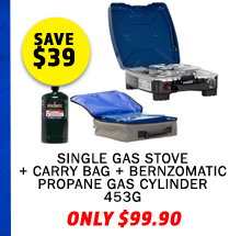 Single Gas Stove + Carry Bag + Bernzomatic Propane Gas Cylinder 453G